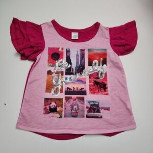 Girls Sequin Scenic Adventure "Be Yourself" Magenta Pink Graphic Blouse Size 4-5